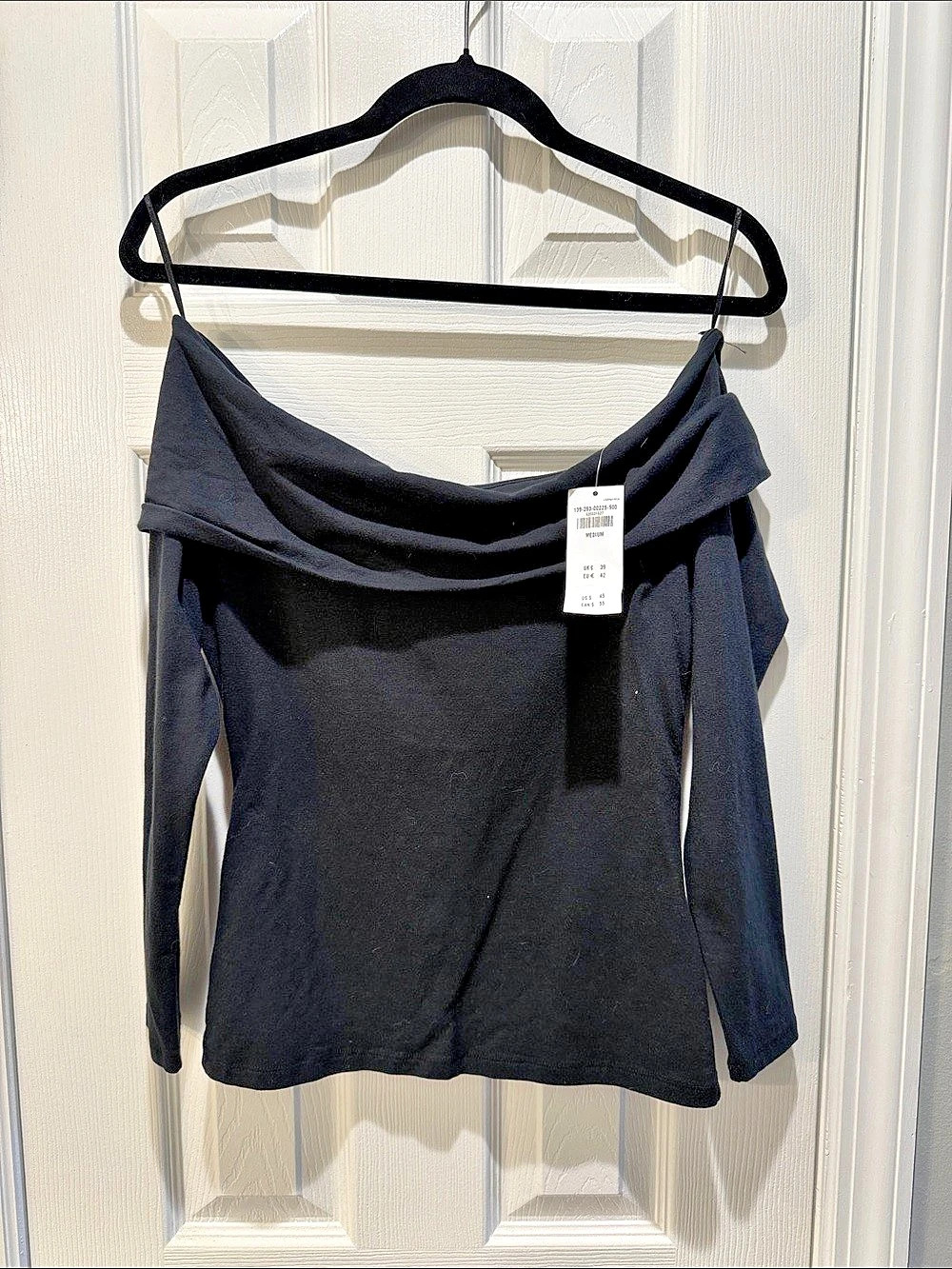 Abercrombie & Fitch Long-Sleeve Off-The-Shoulder Draped Top Black